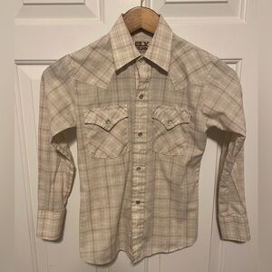 Ely Cattleman Youth 10 Beige Checkered Pearl Snap with Yoke